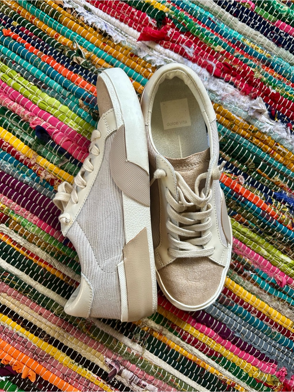 Dolce Vita Zina Cream & Tan Low-Top Lace-Up Sneakers 7